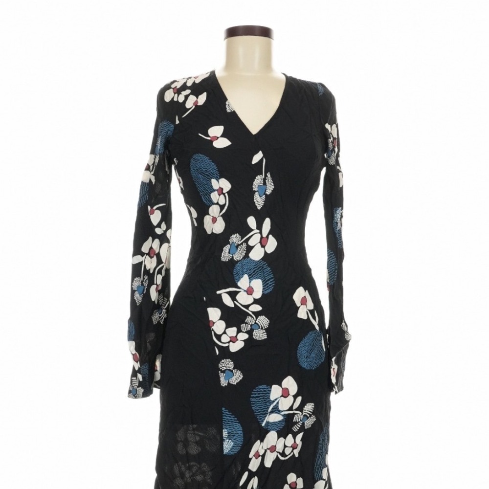 Mint Velvet Black Floral Midi Dress Size 6 Romantic Boho Wedding Guest - Picture 3 of 11